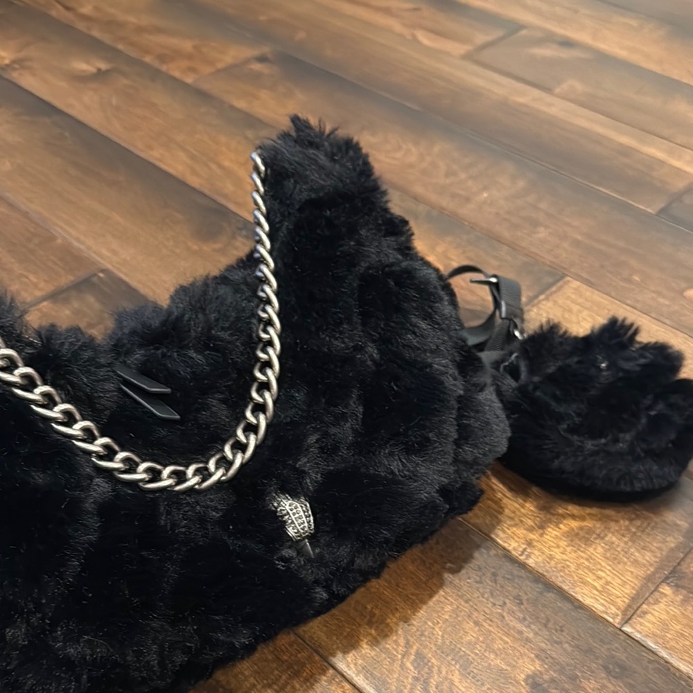 Kirk Geiger Black Furry Shoulder Bag with Chain Strap